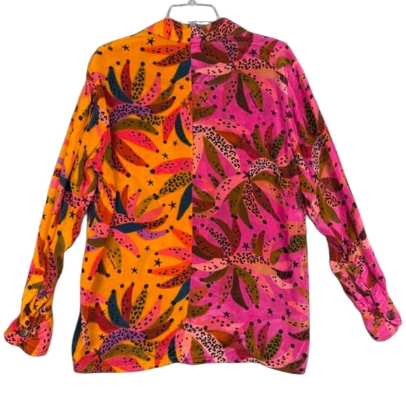 FARM RIO Tropical Banana Logo Button Up Shirt Women Medium Long Sleeves Dopamine - Picture 9 of 15